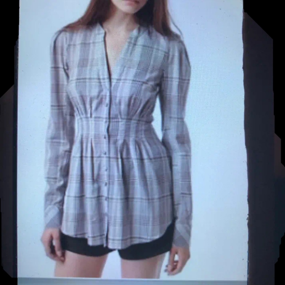 Pins and needles purple plaid button up top s